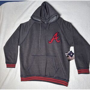 Atlanta Braves Hoodie Size XL Gray Red Logo Patch Genuine Merchandise Stiches